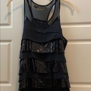 Sequin layered sheer black tank top